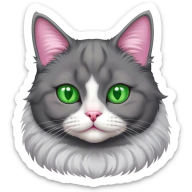 grey fluffy with tuxedo cat green eyes  sticker