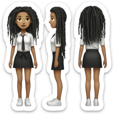 Tan girl with black locs dark white tied shirt black skirt full body sticker