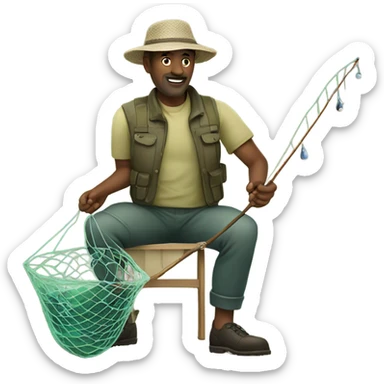 Man with fishing net  sticker