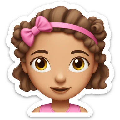 Brunette brow eyed girl with wavy hair in a cute hairstyle with a headband doing pilates in her pink set and on a pink mat sticker
