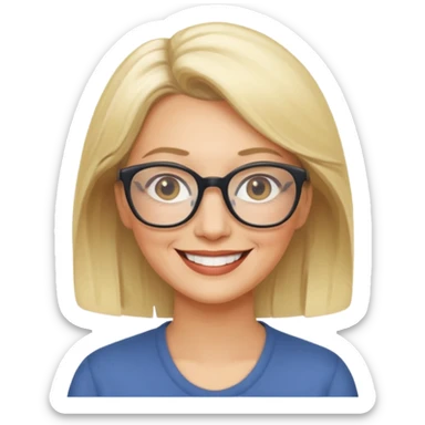 side profile of an attractive older blonde woman with glasses, smiling sticker