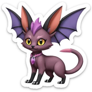 dark edgy dull pointy edgy Noivern-Noibat-Purloin-Torracat-Lykoi-Caracal-cat-Fakemon-fusion-hybrid-creature, with ear-bat-wings on head sticker