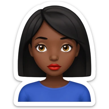Dark skin gurl with black hair, big lips m, dark brown eye, octagon face shape and chinky eyes no red lipstick  sticker