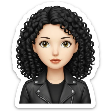 Chica blanca, con cabello negro largo y rizado, con chaqueta de cuero,arquitecta sticker