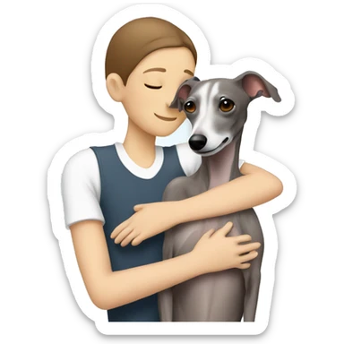 Italian greyhound hugging a person sticker