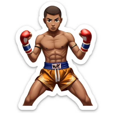 Muay Thai traditional – Cinematic Realistic Traditional Muay Thai Fighter, depicted in authentic Muay Thai attire with arm bands and shorts, poised in a dynamic fighting stance in a traditional Thai stadium, rendered with vivid textures and dramatic, high-contrast lighting that accentuates the art’s intensity. sticker