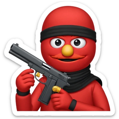 elmo with an gun and an black balaclava sticker