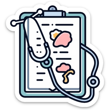 Medical textbook with stethoscope and anatomy diagram sticker