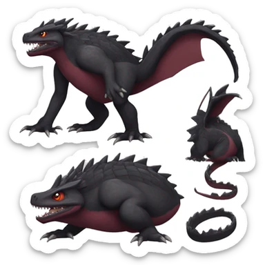 cool edgy black and maroon Dark-type nargacuga reptile Pokémon full body sticker