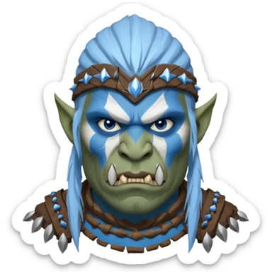 Fantasy orc portrait emoji, white and blue frost war paint on face, harsh winter warrior mood, strong expression, minimal tribal design, clean readable emoji style, male/female variant
 sticker
