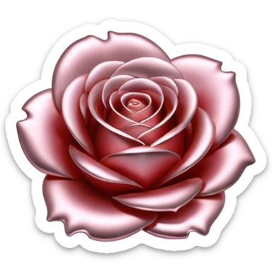 A rose emoji made of liquid silver metal, smooth metallic petals, reflective chrome surface, soft gradients, elegant shape, minimalistic iOS emoji style, centered, clean white background, realistic highlights, no text sticker