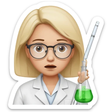 Frowns with Glasses,  Disappointed Scientist: Lab coat, thin glasses, holding test tube, upset expression
 sticker