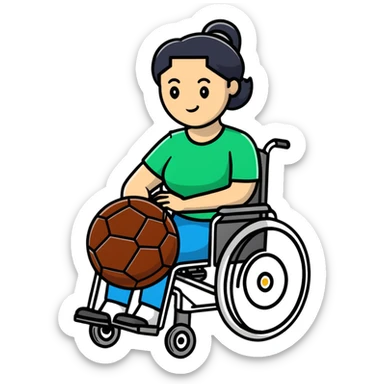 woman in wheelchair with football sticker