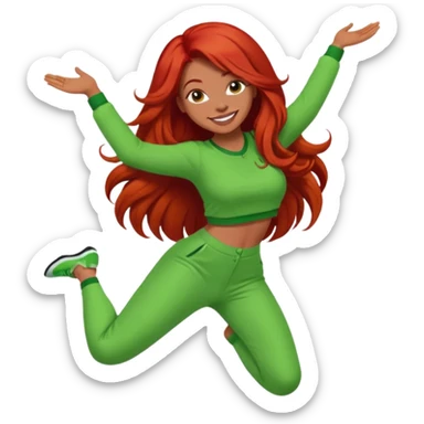 Red head lady twerking with long red hair and green cute outfit sticker