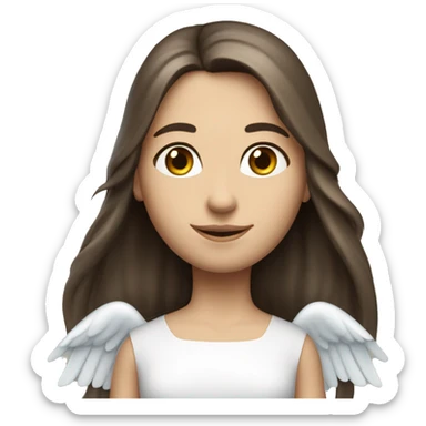 Caucasian brunette angel with long straight hair, dimples, big blue eyes, halo and wings sticker