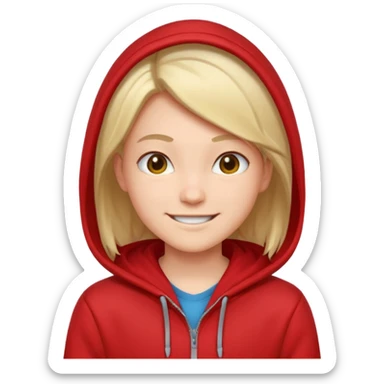 gender neutral character, chest up, red hoodie, friendly expression sticker