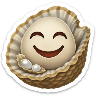 Add a smiling face to the oyster in emoji style, keep the look consistent with emoji style, no background. sticker