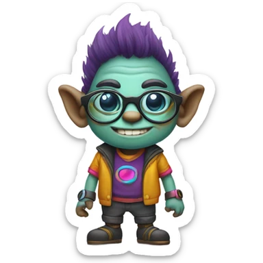 Nerdy short gay troll holding a laser sticker