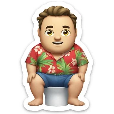 Chubby guy in hawai shirt sitting on toilet sticker