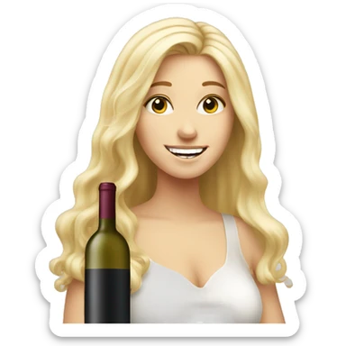 blonde white girl happy with pretty wine sticker