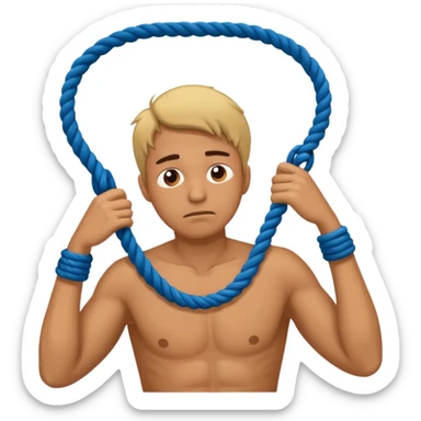 A man suffocating himself with a rope sticker