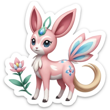  Romantic Pastel Elegant Beautiful Gorgeous Pretty Realistic  Floral Meloetta-Sylveon-Palkia-Cresselia-Digimon-Pokémon-Fakémon-hybrid-fusion, full body sticker