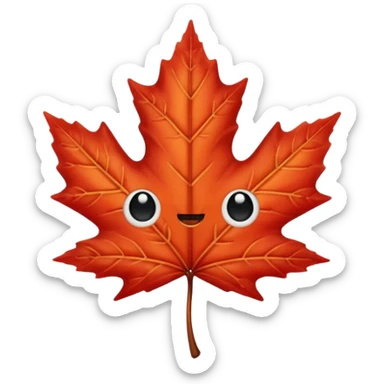 emoji, feuille d'érable couleur vermeille, deux yeux ronds noirs brillants sticker