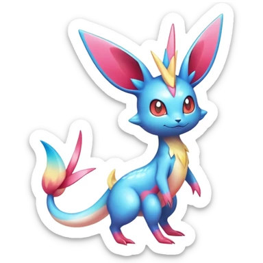 Colorful Shiny Exotic Victini-Salandit-Aurorus-Sylveon-Fakémon-hybrid-creature (full body)  sticker