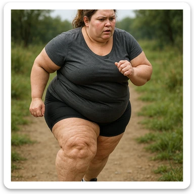 overweight woman training outdoors, stubborn fat on legs and thighs, hyper realistic 4K style, realistic details, natural background sticker