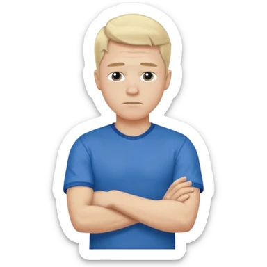 Pale blond man in blue football t shirt crossed arms cold emoji sticker