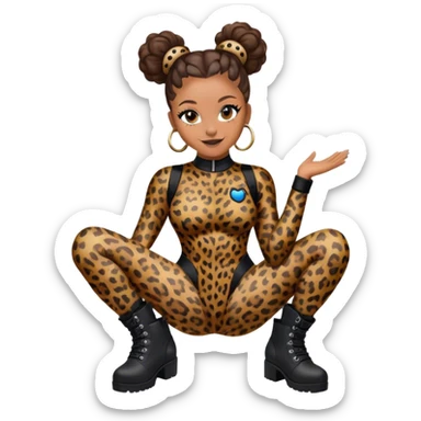 Melanie Brown smiling with her hair in space buns and wearing a tight leopard print bodysuit and black combat boots sticker
