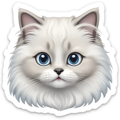 cinematic-adorable-big-eyed-fluffy-white and grey-ragdoll-cat-portrait-emoji,-head-tilted-playfully-with-a-sweet-expression,-fluffy-grey seal colour with white-fur,-simplified-yet-irresistibly-cute-features-with-large,-blue eyes expression, sticker