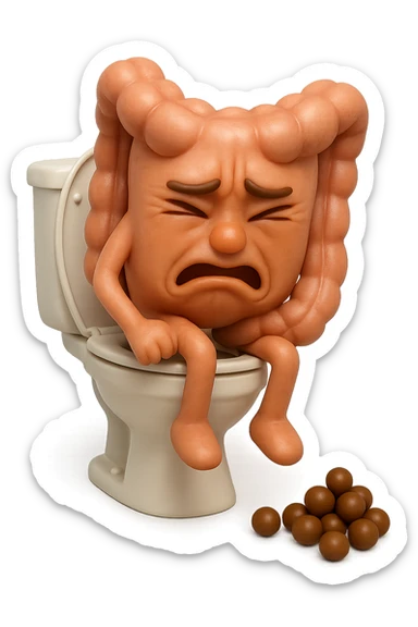 SU QUESTO STILE FAI UN EMOJI STILE IPHONE 3D DI UN INTESTINO CHE sta seduto sul wc e davanti ha una montagnetta di feci a palline stile emoji iphone, FAGLI UN ESPRESSIONE di dolore mentre si sforza E FALLO MOLTO REALISTICO IN 3D sticker