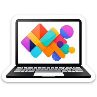 framed digital laptop artwork with abstract vector shapes inside sticker