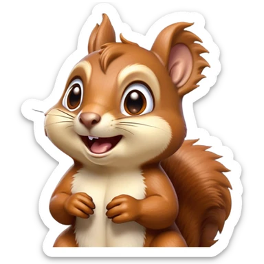 Cinematic Comical Squirrel Portrait Emoji, Head tilted dramatically with an exaggeratedly amused expression, featuring a striking auburn Fur with bold cream accents and wide, expressive eyes filled with playful disbelief, Simplified yet hilariously expressive features, highly detailed, glowing with a slightly sassy glow, high shine, dramatic yet playful, stylized with an air of cheeky woodland mischief, bright and endearing, soft glowing outline, capturing the essence of a spirited and over-the-top squirrel, so meme-worthy it feels like it could chatter its way into internet fame instantly! sticker