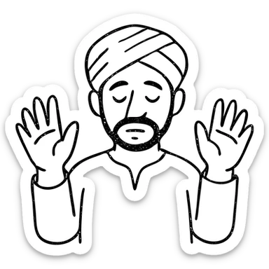 hand-drawn outlined icon of an Indian person with hands up in surrender sticker