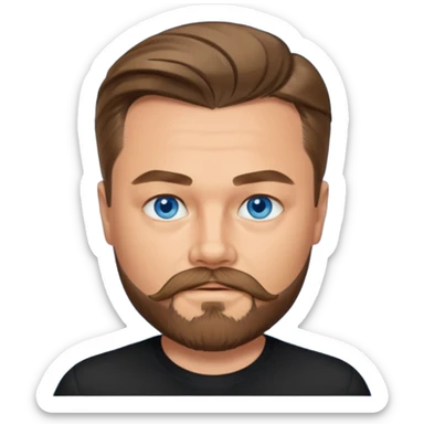 a good looking like leonardo di caprio blue eyes, beard, mustache, a black shirt sticker