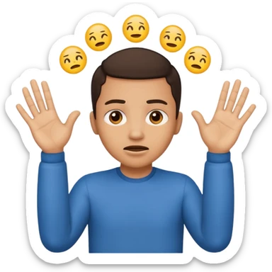 Nervous emoji + hands up emoji. Remove flow effects at the very top the of the hands palm forward so the head can be between the hands. Lightskin emoji sticker