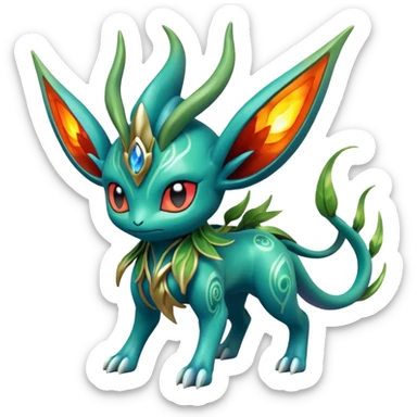 Futuristic volcanic elemental badass cool tough evil Suicune-Bayleaf-Celebi-Pokémon-Fakémon-hybrid-creature sticker