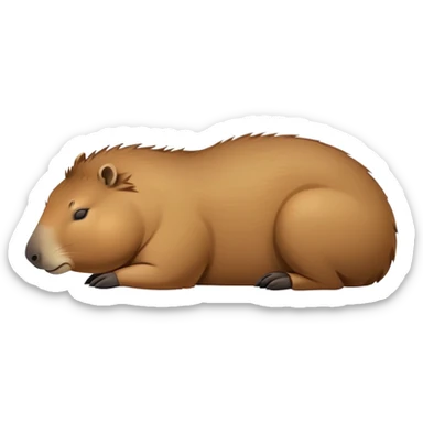 cinematic-Sleeping capybara-realistic-full-body-sleping-emoji,-plump-and-relaxed-body-soaking-in-the-warm-sun,-short-brown-fur-slightly-ruffled,-head-tilted-dramatically,-calm-expressive-eyes-exuding-serene-wisdom,-simplified-yet-realistic sticker