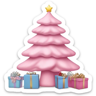 pastel pink christmas tree and some gift boxes under t he sticker