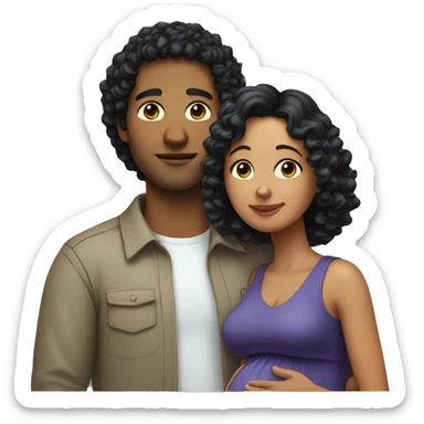 A man with curly black hair and a pregnant woman with shoulder-length, slightly blonde hair. sticker