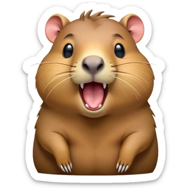 Cinematic Cute Yawning Capybara Portrait Emoji, Head tilted slightly with a dramatic, wide-open yawn, showcasing a plush, rounded body with a broad capybara head featuring a short snout and subtle, small ears, with drowsy, half-closed eyes and a relaxed expression, Simplified yet irresistibly adorable features, highly detailed, glowing with a soft, cozy natural glow, high shine, relaxed yet expressive, stylized with a dash of whimsical charm, soft glowing outline, capturing the essence of a drowsy yet affectionate capybara guardian that seems ready to stretch out for a nap! sticker