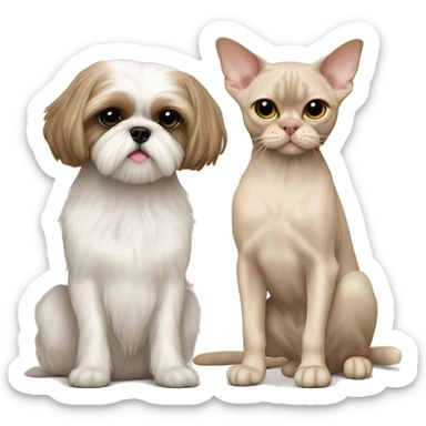All Beige shih tzu sitting next to a skinny beige Devon Rex cat  sticker