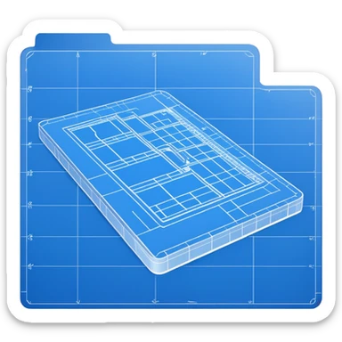 side view of a blue blueprint plan with white lines sticker