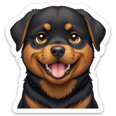 Cinematic Cute Yawning Rottweiler Portrait Emoji, Head tilted slightly with a dramatic, wide-open yawn, showcasing a sleek black coat with prominent tan markings, floppy ears slightly drooping, round brown eyes barely open in drowsy contentment, Simplified yet irresistibly adorable features, highly detailed, glowing with a soft, cozy glow, high shine, relaxed yet expressive, stylized with a touch of whimsy, bright and endearing, soft glowing outline, capturing the essence of a sleepy yet affectionate guardian, so drowsy it feels like it could stretch out of the screen and curl up for a nap! sticker