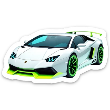 3D, create an ultra detailed Lamborghini with neon cyber punk flair, high shine, black rims sticker