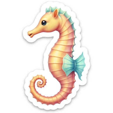 Cinematic Cute Sea Horse Portrait Emoji, Head tilted playfully and inquisitively, featuring a charming, petite seahorse with a softly curved body in pastel tones, a delicately coiled tail and round, sparkling eyes full of gentle wonder, Simplified yet irresistibly adorable features, highly detailed, glowing with a warm, inviting aquatic glow, high shine, affectionate and lively, stylized with a touch of enchanting marine charm, soft glowing outline, capturing the essence of a mischievous yet loving seahorse that seems as if it could float out of the screen into your arms! sticker