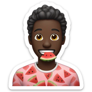 Dark skin man with a watermelon in his mouth pretending to smile sticker