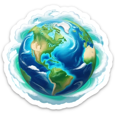 Cinematic Realistic Earth Emoji, depicted with vibrant blue oceans, swirling white clouds, and lush green continents rendered in exquisite detail, high shine, and a soft radiant glow that captures the dynamic, life-sustaining beauty of our home planet. sticker